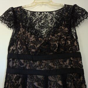 Ann Taylor Loft Women's Petite Black Lace Dress with Nude Liner